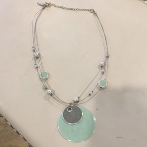 Wire necklace with green enamel pendant